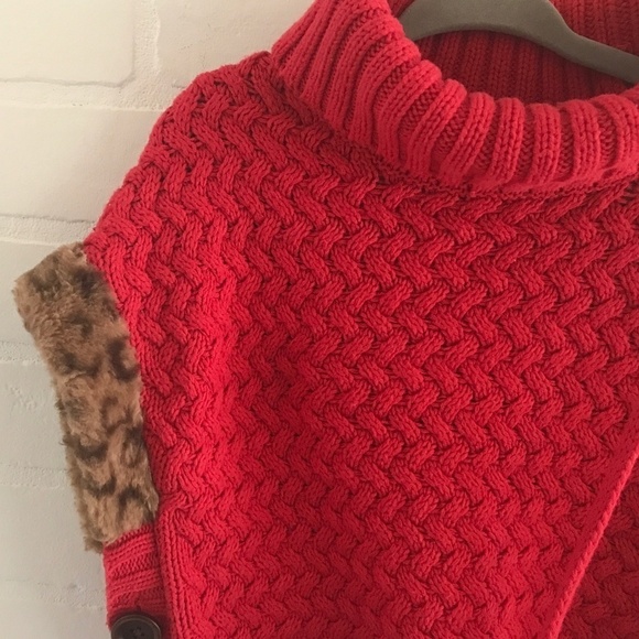 Aspen Cutest Capelet EVER Cape Red Twn brown leopard faux fur Girl Sz S - Picture 4 of 9